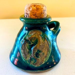 Dragon Clay Bottle & Cork. Handmade Ceramic Bottle.